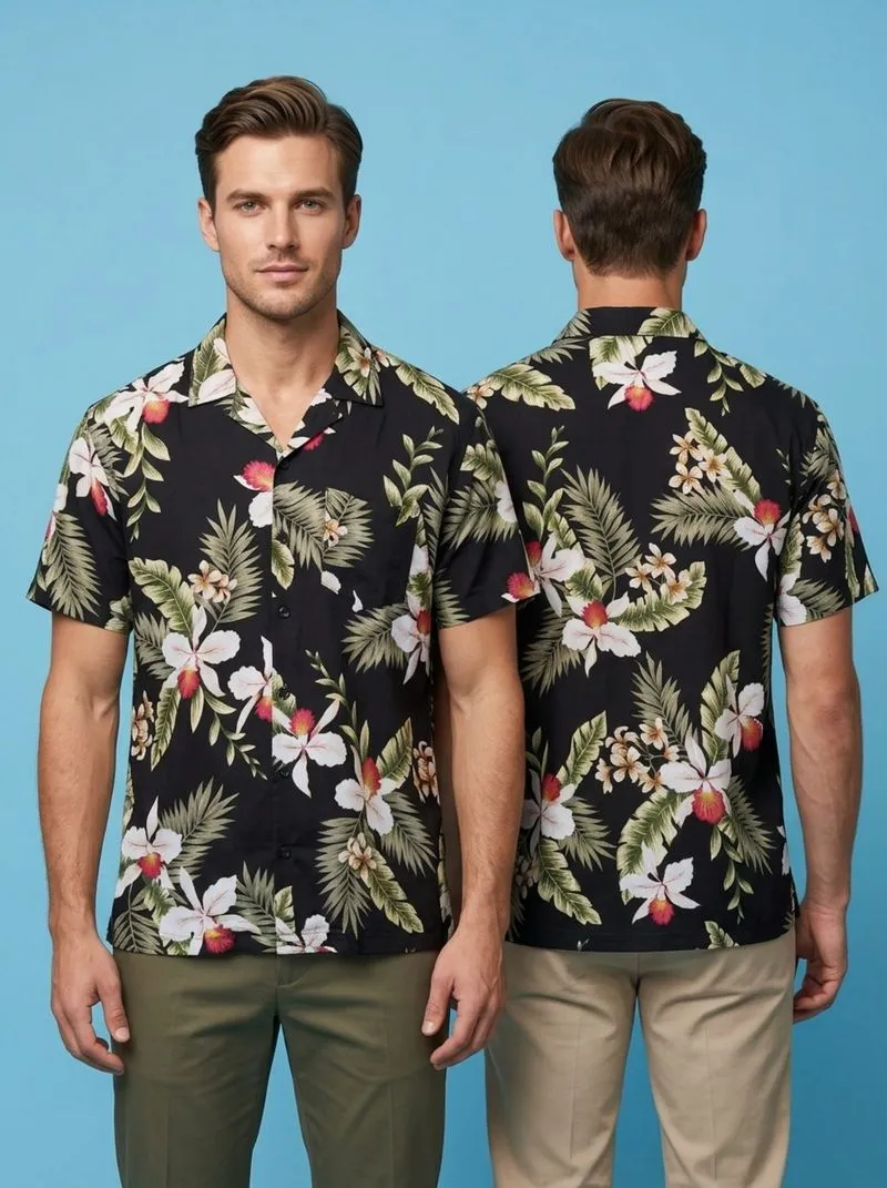 No Tag Men's Black Floral Hawaiian Shirts L photo 1