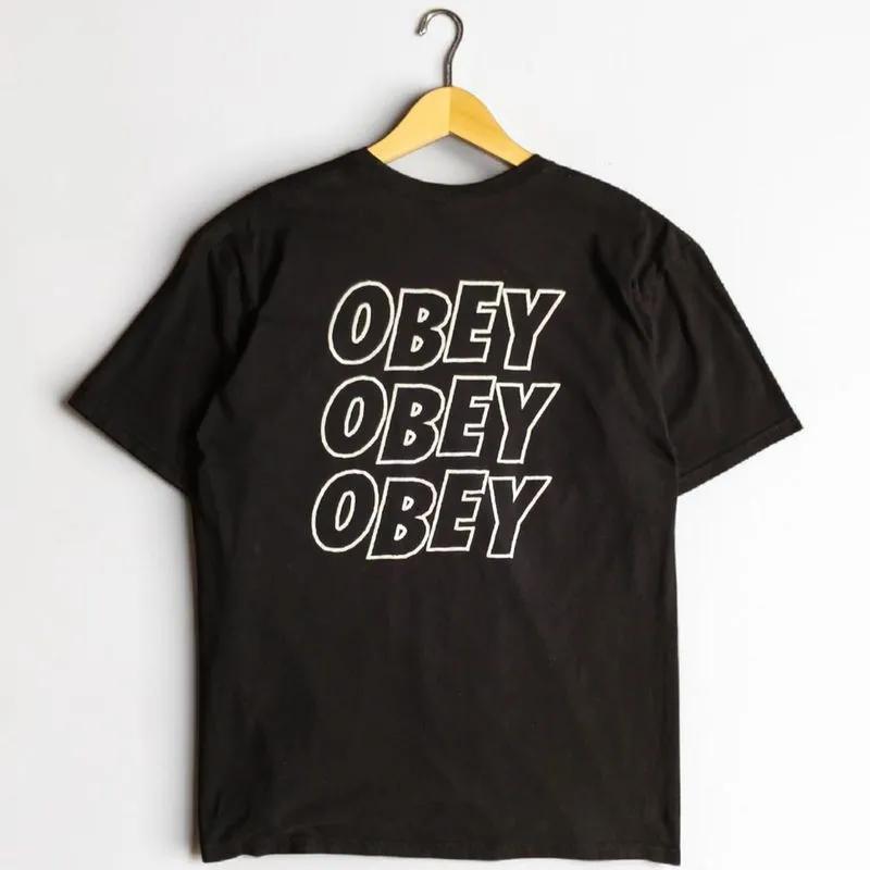 Kaos T-shirts Obey Jumbled Eyes Black | Thriftshop photo 1