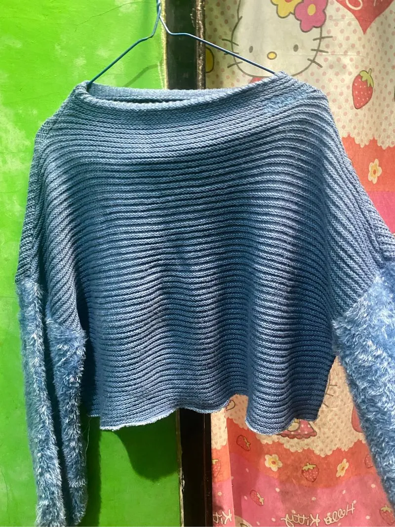 rajut lengan bulu denim photo 1