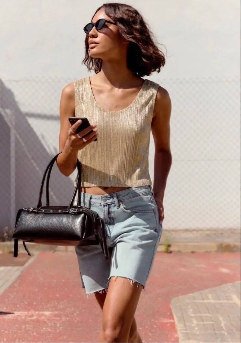 Gold Ribbed Sleeveless Top photo 1