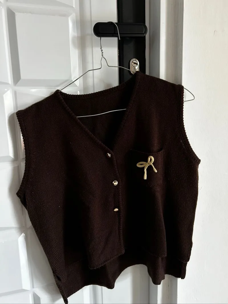 KNIT VEST 🤎 dark brown rajut vest with cute ribbon detail photo 1
