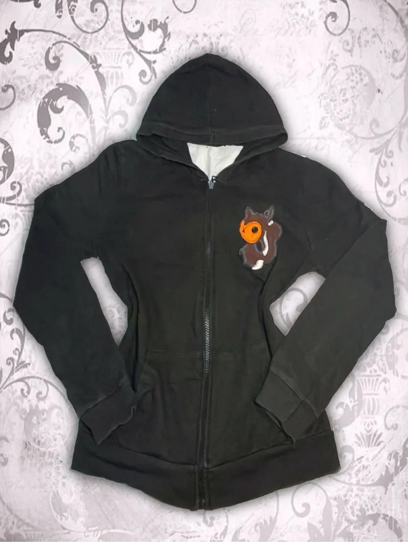 y2k black graphic slim fitted zip up hoodie grunge  photo 1