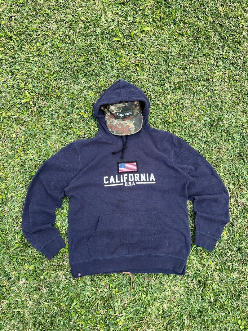 navy blue waffle - knit hoodie ( California U.S.A)  photo 1