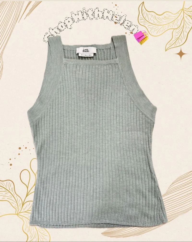 SAGE GREEN RIBBED KNIT TOP 🌿 photo 1