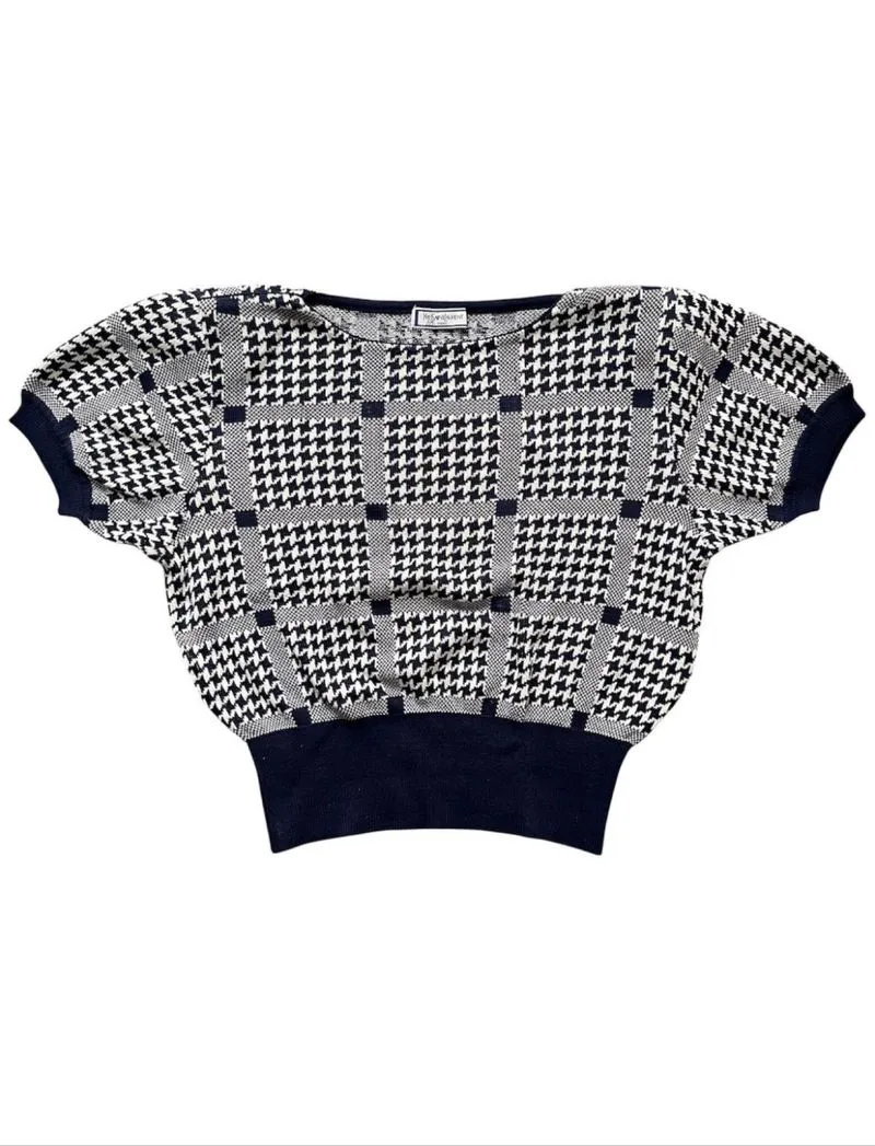 Vintage Yves Saint Laurent Houndstooth Short Sleeve Knit Top photo 1