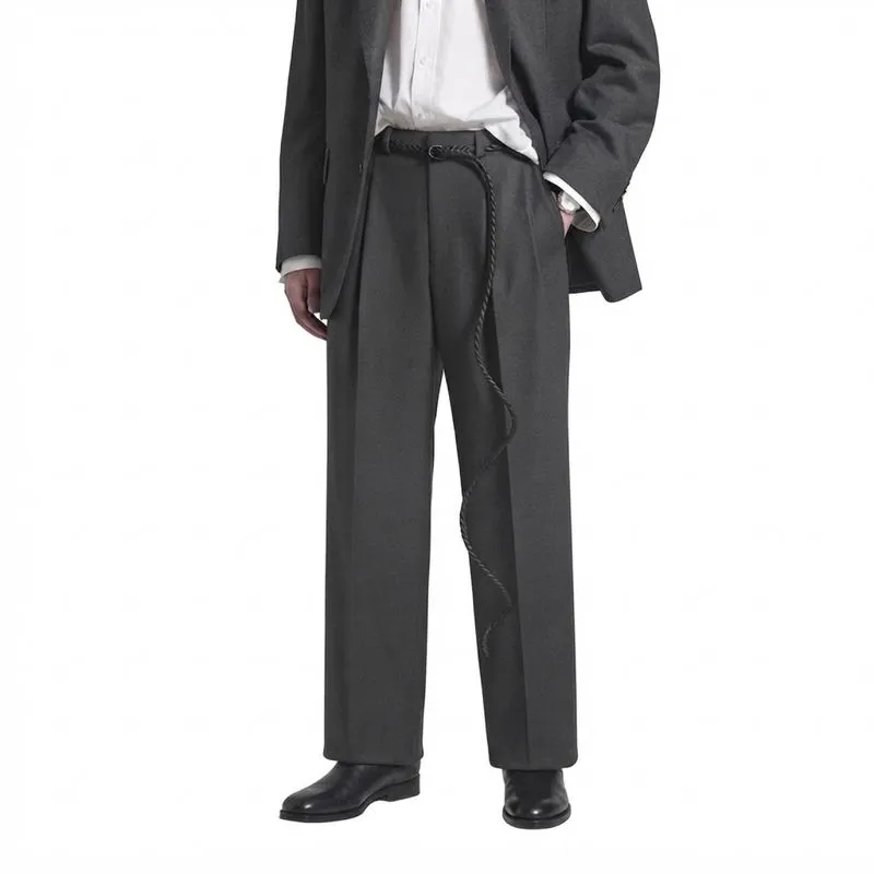 Japanese Worka Dark Gray Textured Wool Loose Pants Trousers photo 1