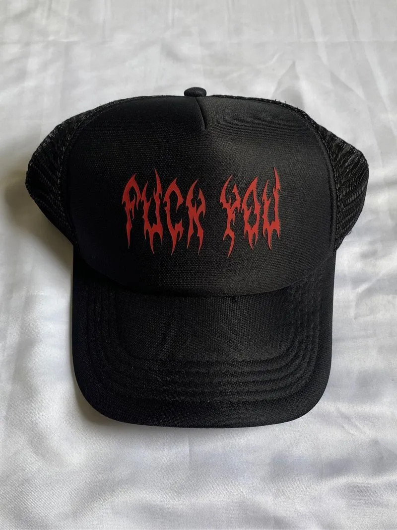 topi jaring trucker hat fuck you emo grunge metal photo 1