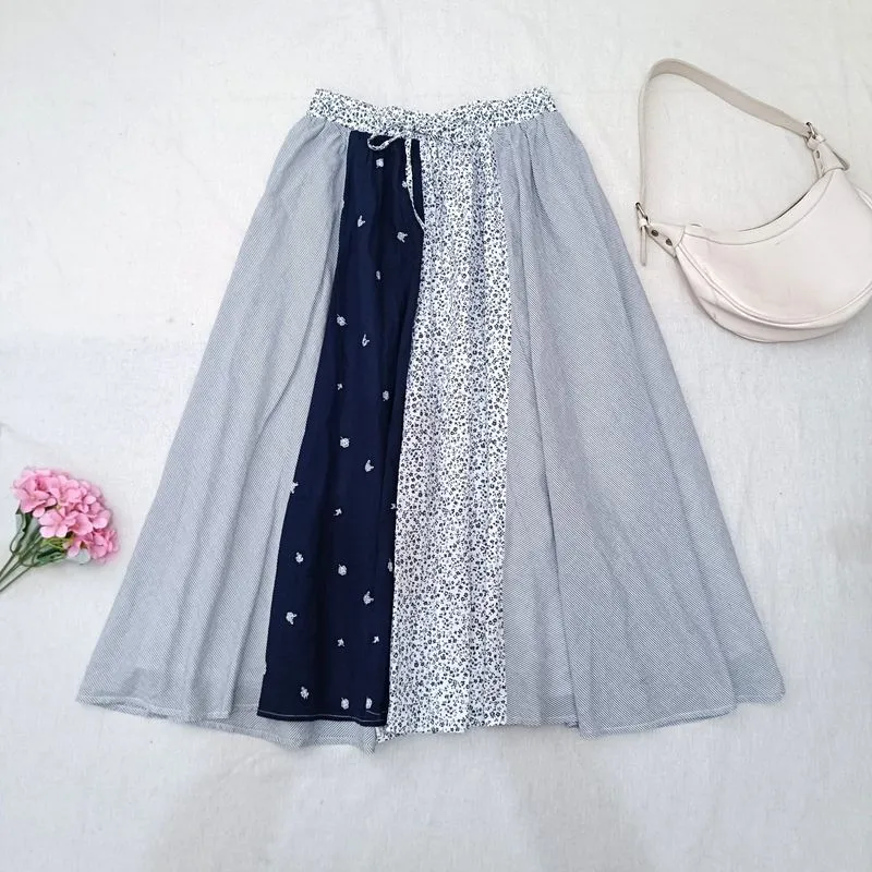 Pontederia Cordata Patchwork Skirt Navy Blue Floral photo 1