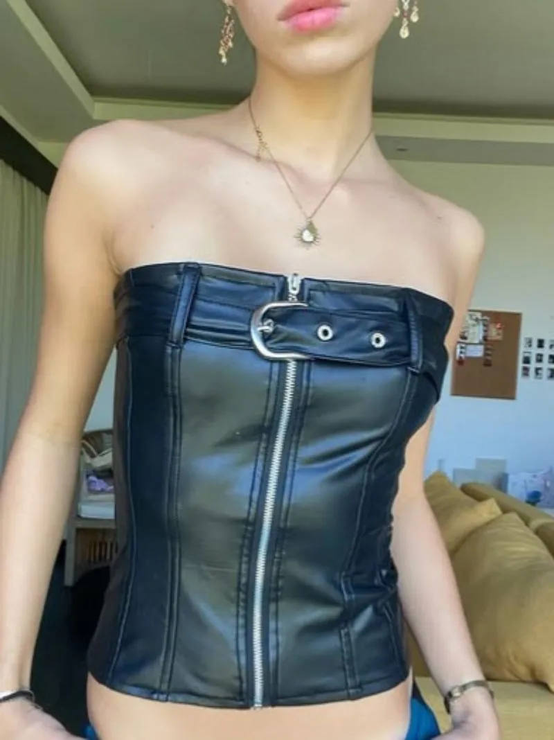 Belt strap zip up top photo 1