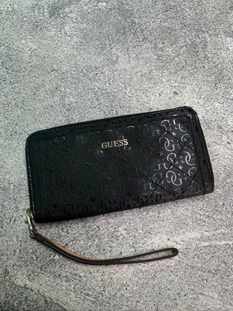 GUESS BLACK QUILTED MONOGRAM ZIP AROUND WALLET photo 1