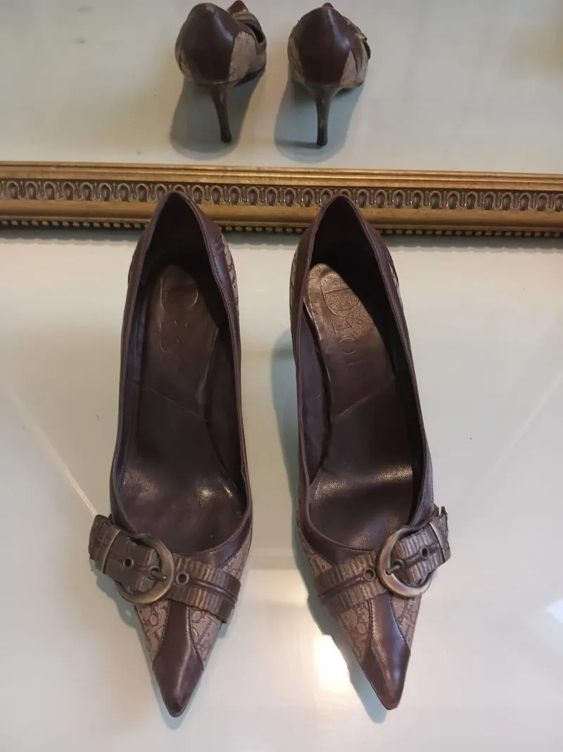Dior Brown Monogram Canvas & Leather Pointed Toe Stiletto photo 1