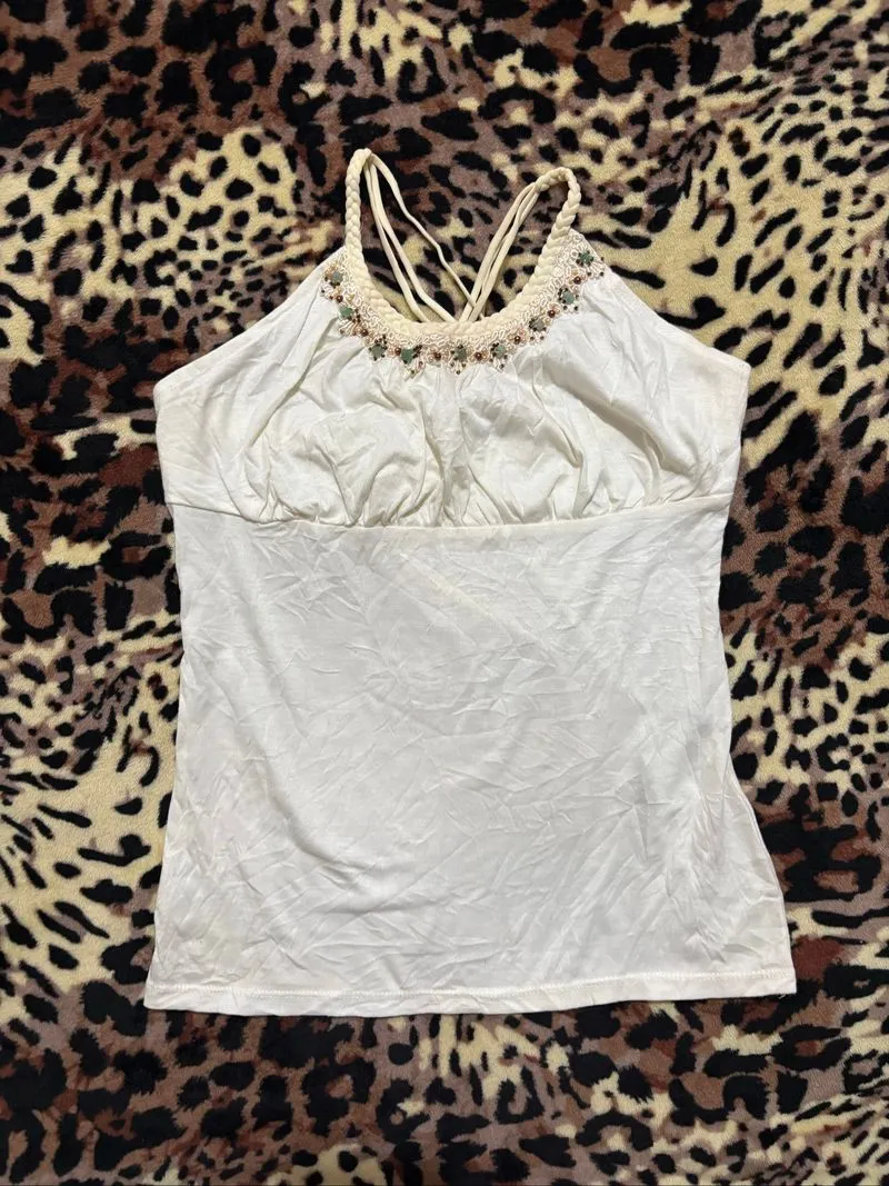 white beaded sequin halter tanktop backless vintage y2k 2000 photo 1