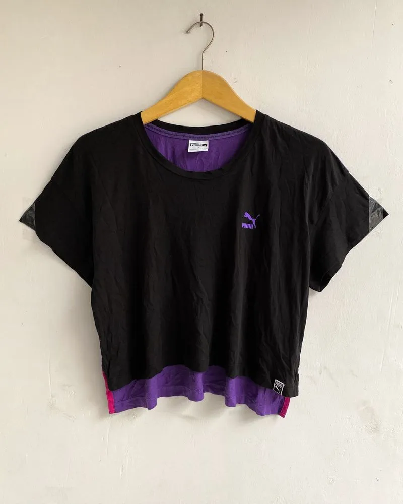 Puma Women’s Crop Tee Layered Tshirt Black Purple Sport photo 1