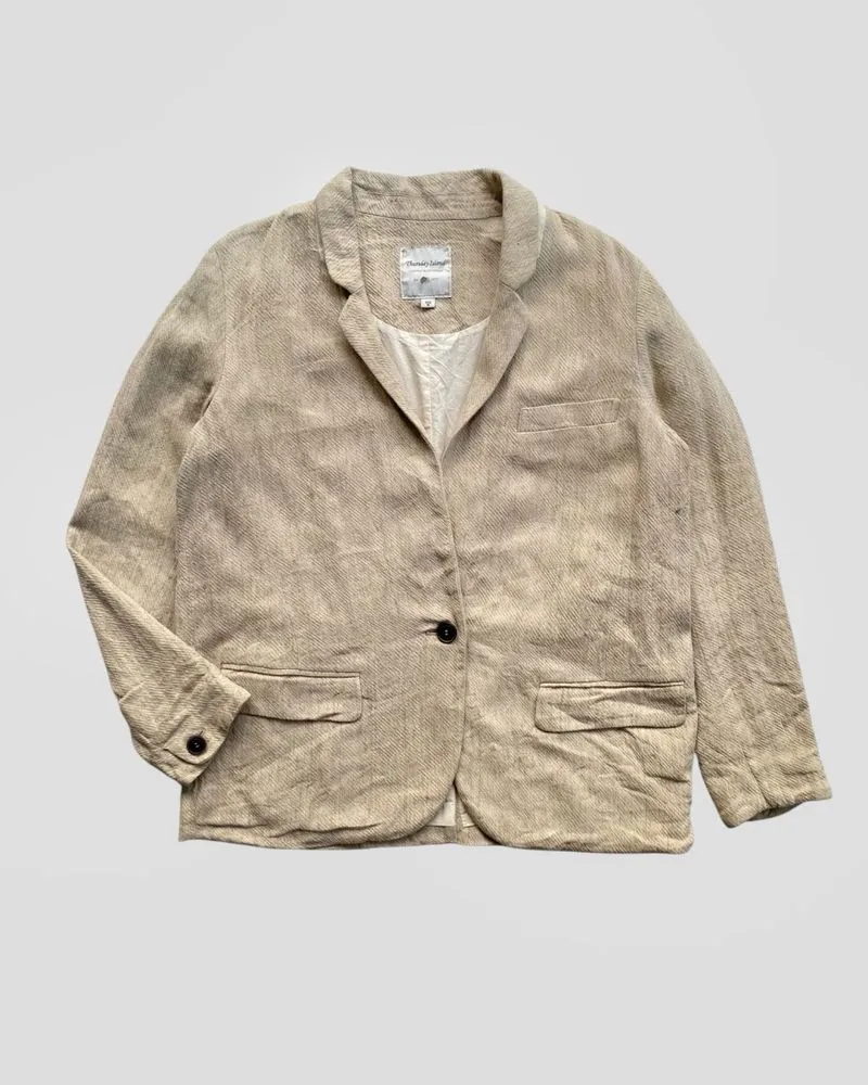 Thursday Island Beige Textured Linen Blazers Single Button photo 1