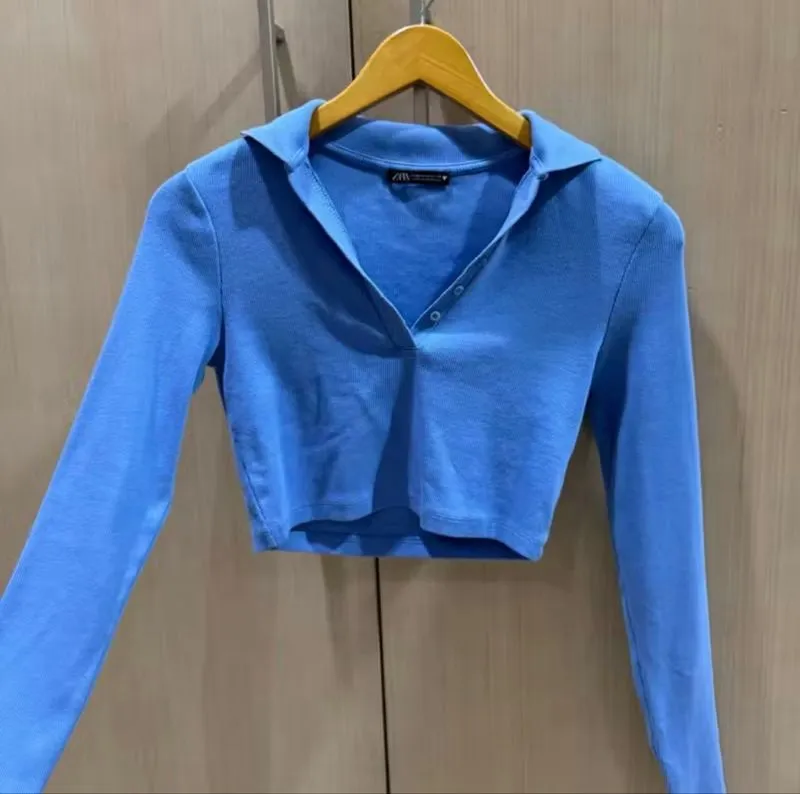 lengan panjang crop biru photo 1