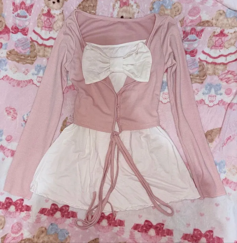 Milkmaid babydoll pink set with big bow photo 1