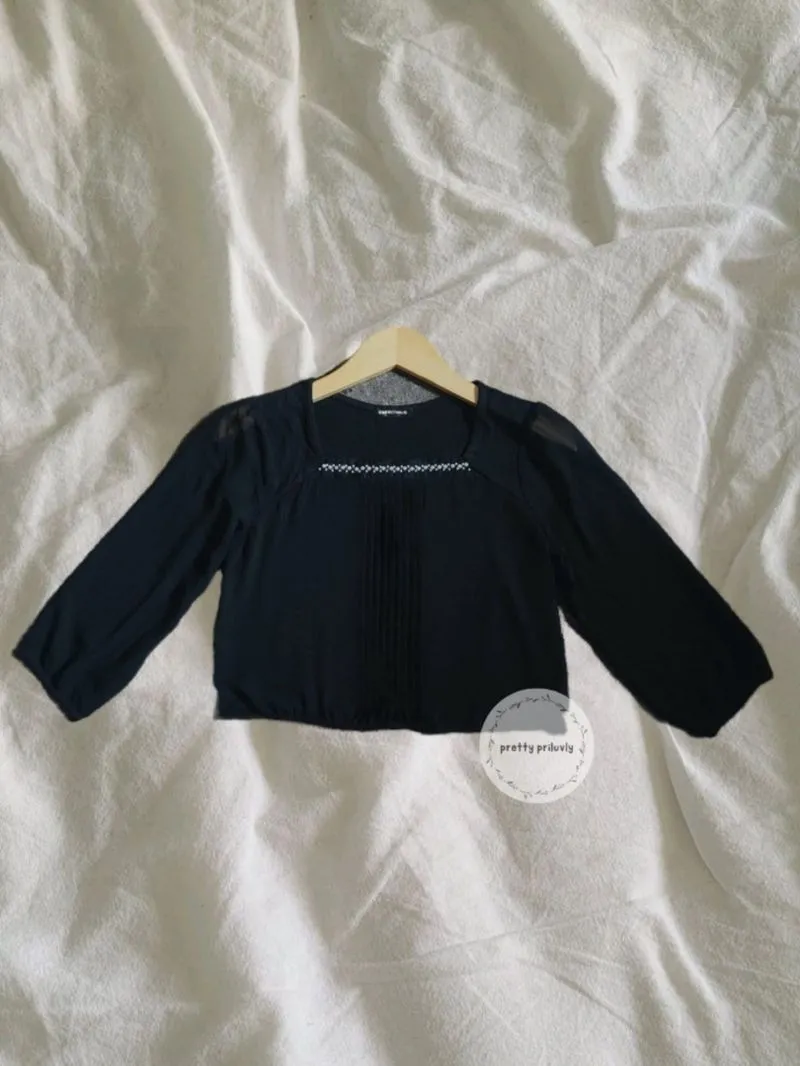 Black Pleated Blouse Pearl Detail Espritmur photo 1