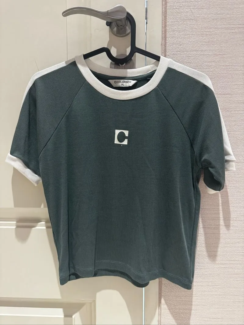 Kaos Ringer Ribbed Top COLORBOX Dark Green/Sage - Size XL photo 1