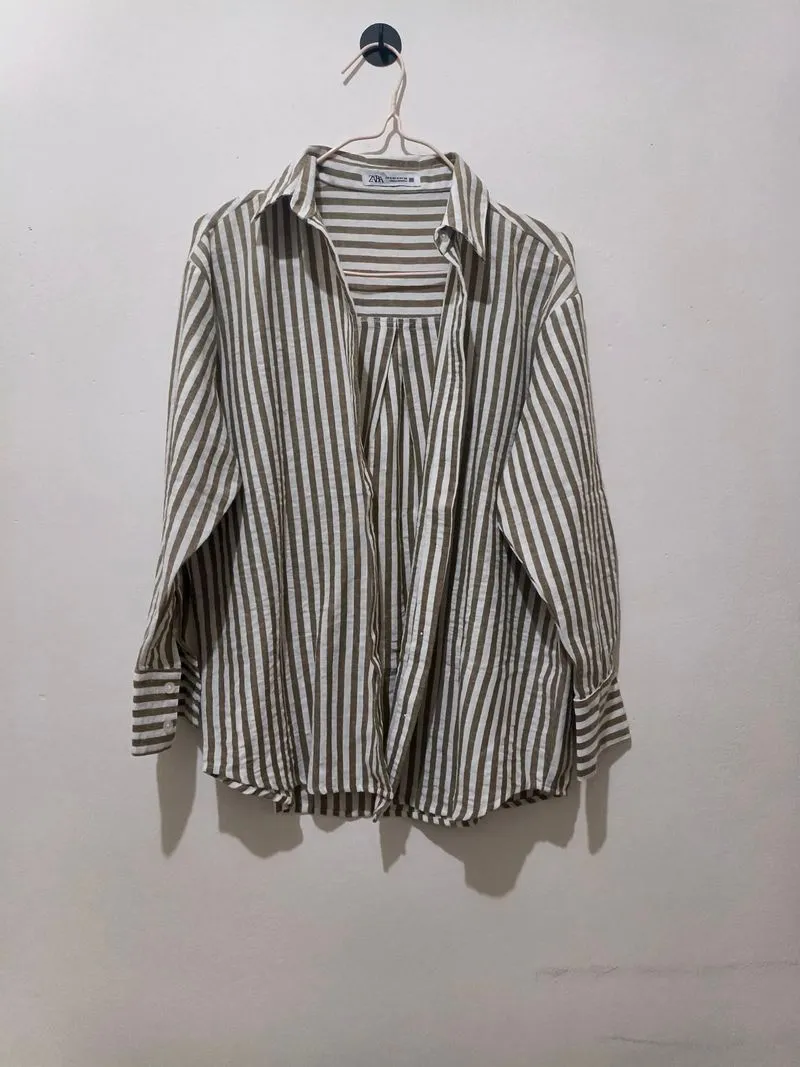 ZARA Kemeja Zara Brown Stripes Original  photo 1
