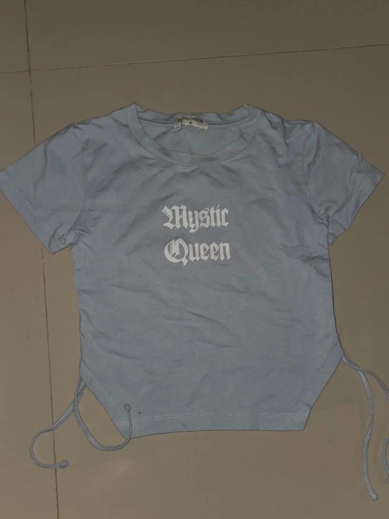 Colorbox Side Ruched Graphic T-Shirt Dusty Blue tshirt photo 1