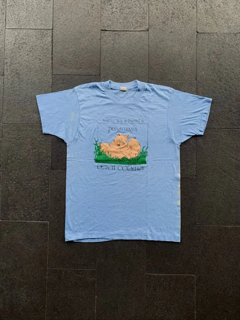 VINTAGE 80s PIG ART SCREEN STARS TEE photo 1