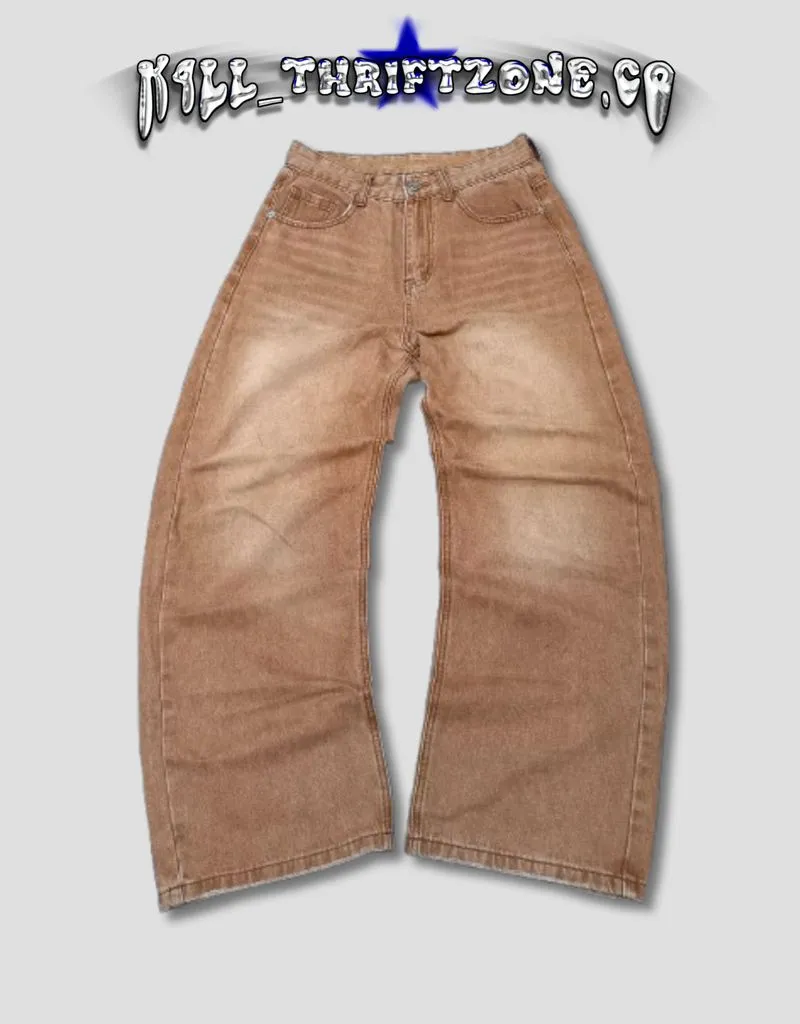 Japanese brand Streetwear Y2K Jeans Pria brown photo 1