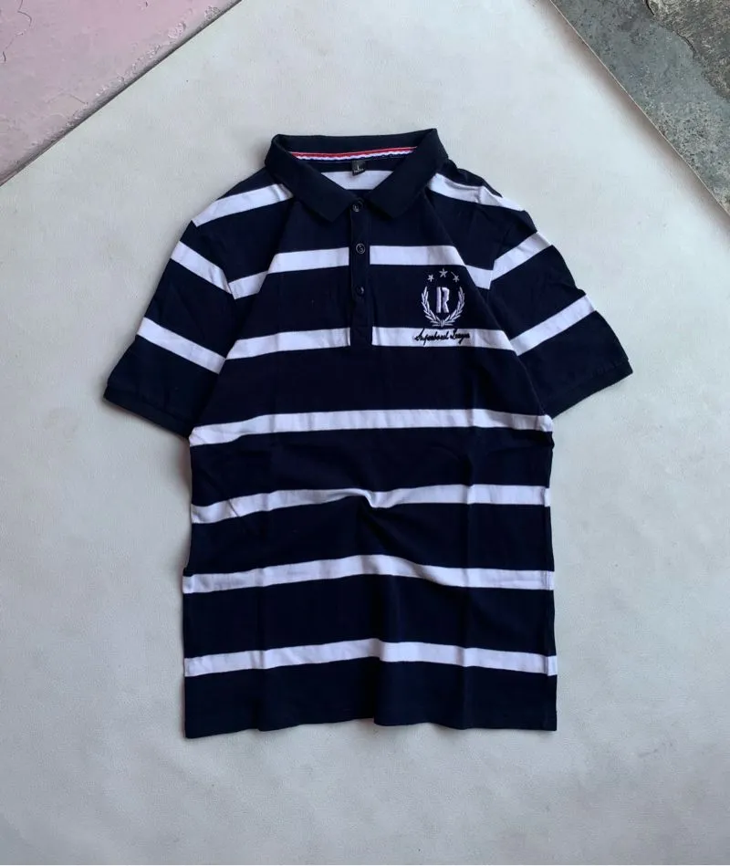 Minimalist Polo shirt Pria white navy photo 1