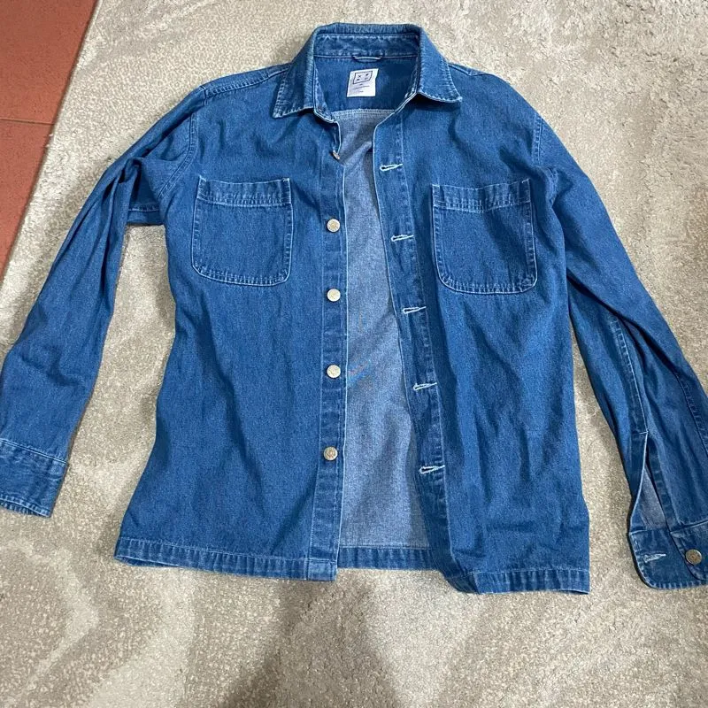 Streetwear Minimalist Denim jacket Pria navy blue photo 1