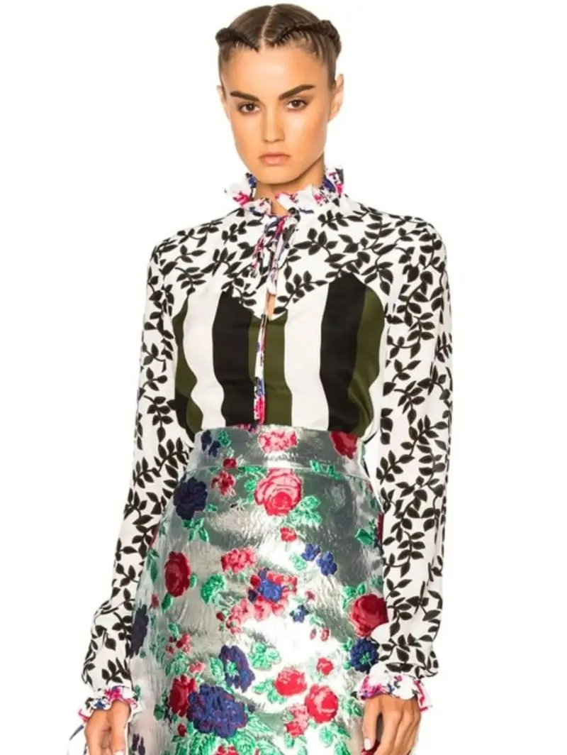 MSGM Milano Mixed Print 100% Silk Tie-Neck Blouse F/W photo 1
