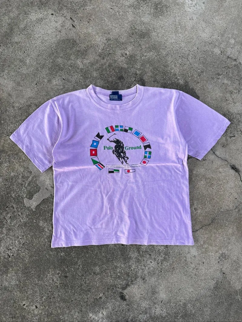 Vintage Polo by Polo Ground Flag Print Light Purple Tee photo 1