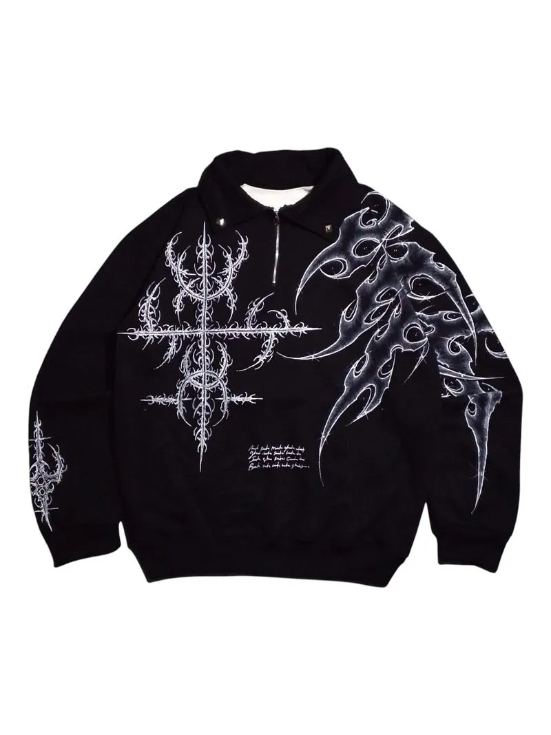 Halfzip Black Handmade Painted Tribal Cybersigilism photo 1