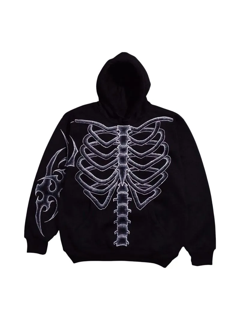 handmade painted hoodie black "Ribs Bones Cybersigilism" photo 1