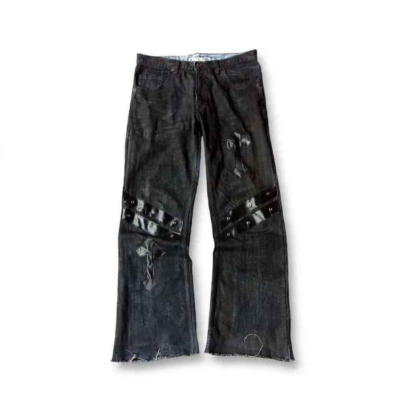 Celana Denim Hitam Reworked Custom Leather Patch - WorkOfart photo 1