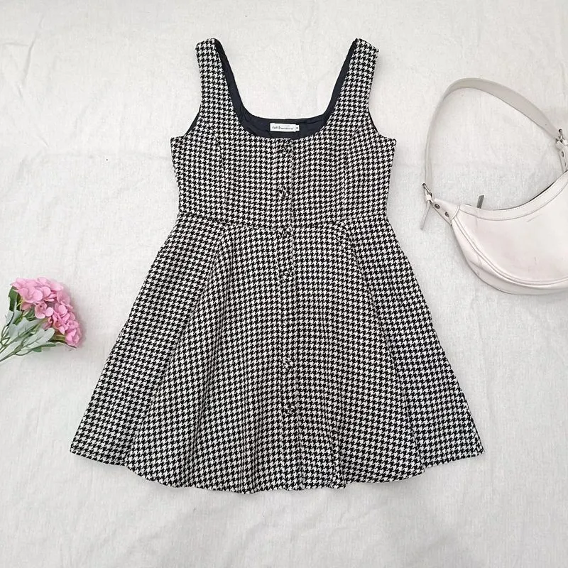 earth music & ecology Houndstooth Tweed Dress Japanese Prepp photo 1