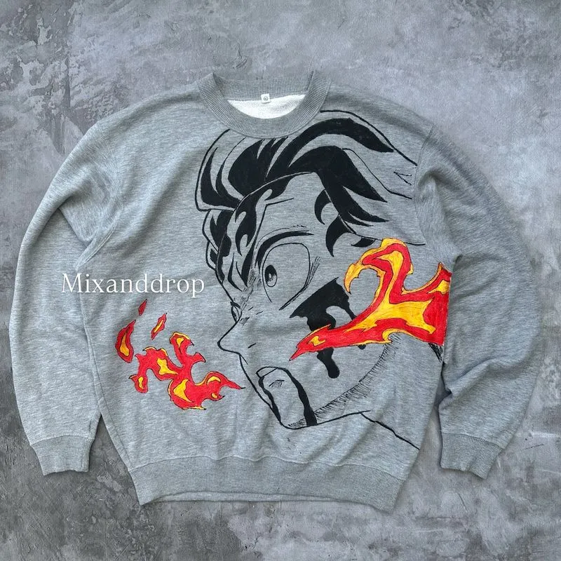1on1 UNIQLO X TANJIRO KNY Crewneck Rework Handmade Painted photo 1