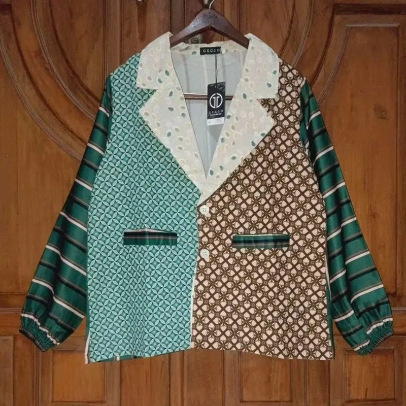 GEGGO Blazer Daily Hijau Salur Mix Batik Bigsize LD 106 photo 1