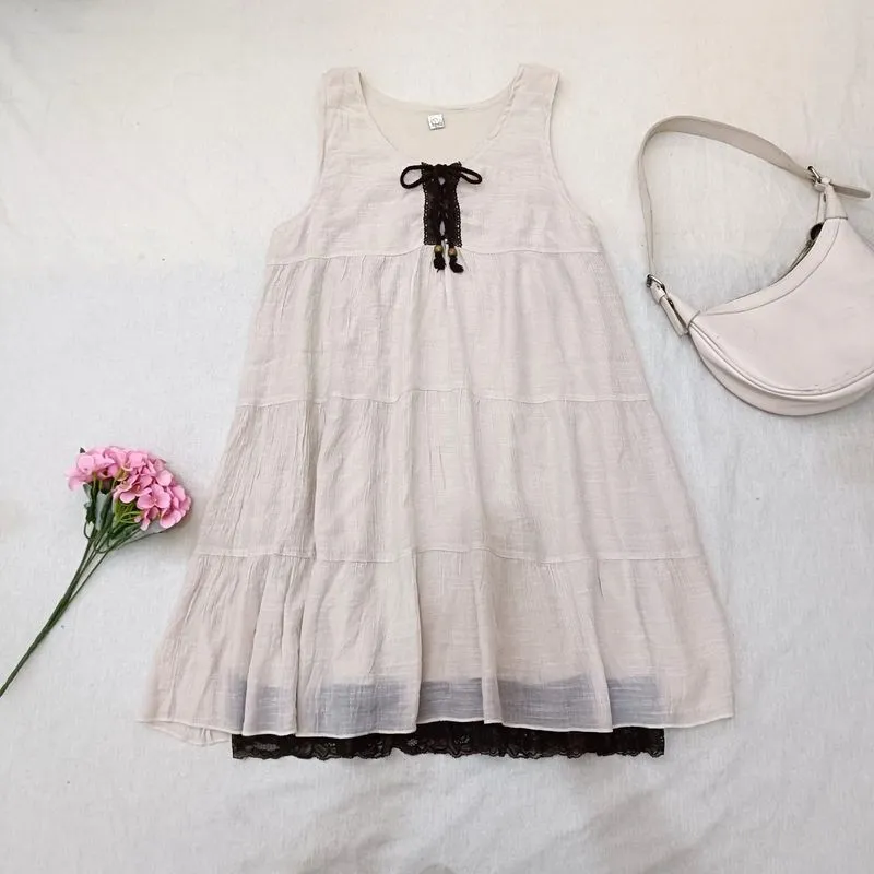 LILI Dress Katun Crinkle Cream White Lace Ribbon Feminine Si photo 1