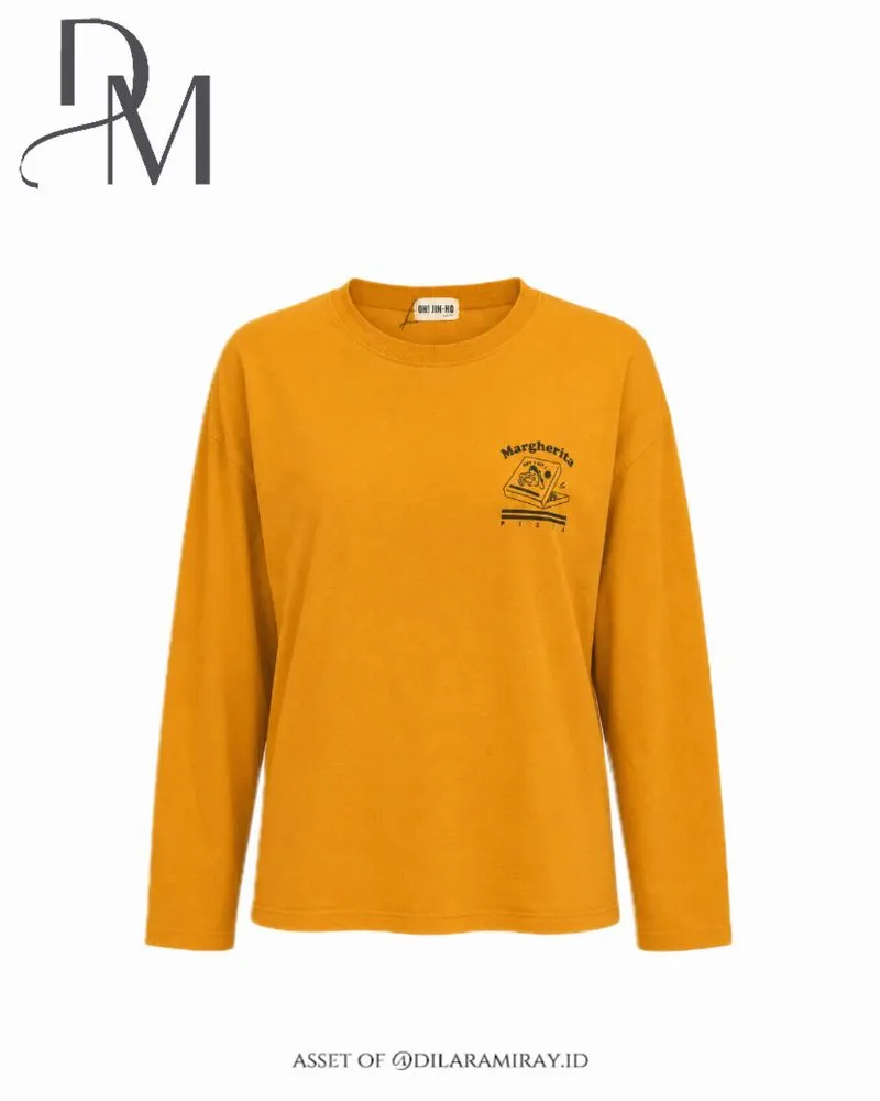 Margherita Pizza Long Sleeve Cotton Shirt in Mustard photo 1