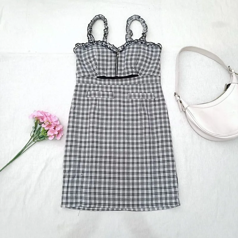 DAZY Dress Tweed Mini Kotak Furing Size M Korean Japanese  photo 1