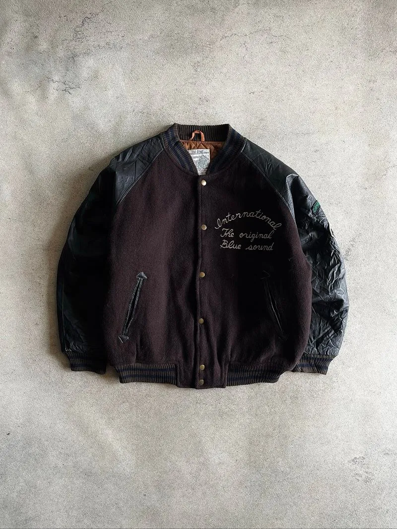 VTG BROWN WOOL WITH SLEEVE LEATHER VARSITY JACKET PRENTY OF  photo 1