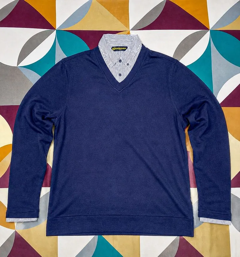 Donnay V-neck double layer shirt casual navy blue photo 1