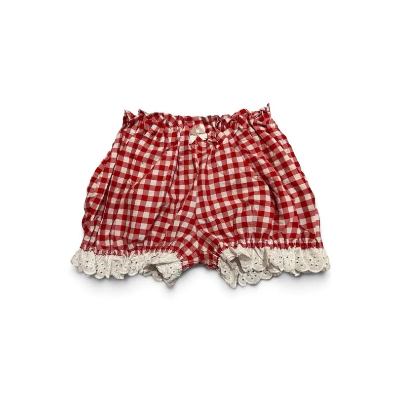 Red gingham bloomer lace trim shorts photo 1