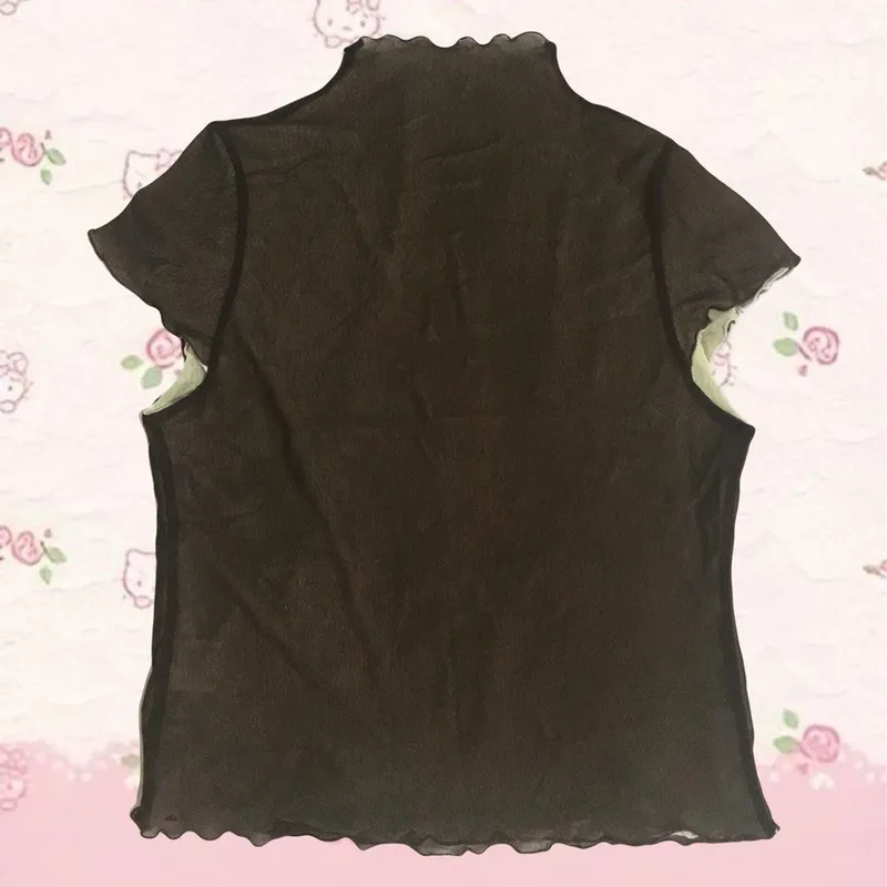 Y2K Coquette T-shirt Wanita brown photo 1