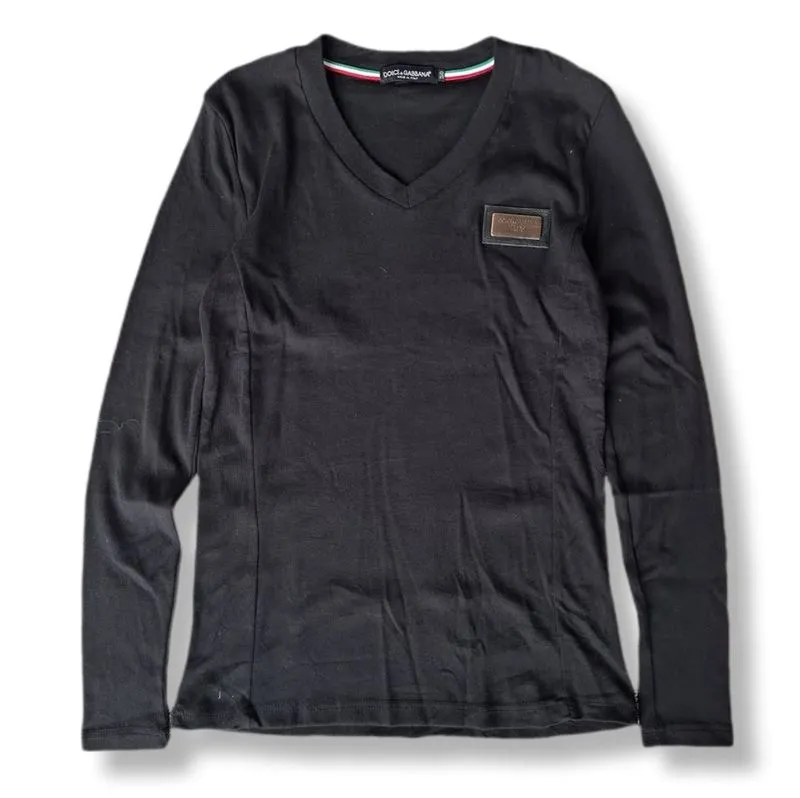 D&G DOLCE & GABBANA MILANO ITALIA BLACK V NECK LONG SLEEVE T photo 1