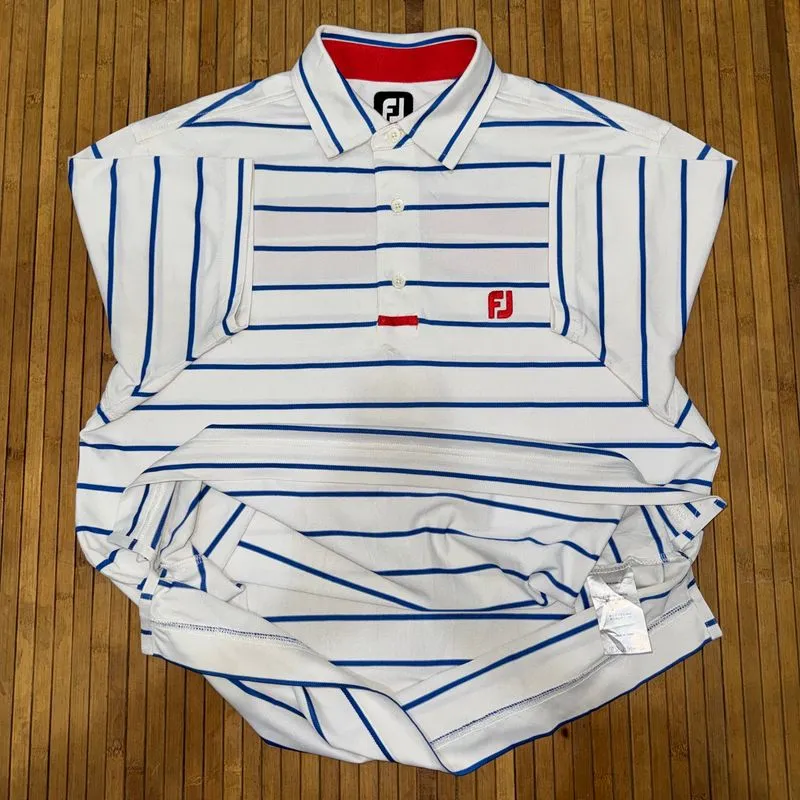FOOTJOY FJ GOLF STRIPED WHITE BLUE RED SHORT SLEEVE POLO SHI photo 1