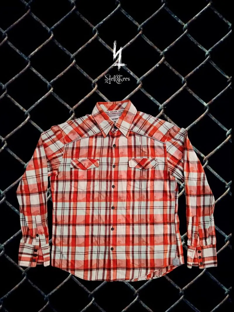 ⚜️ Y2K Beach Sound Orange & Off-White Cream Western Plaid photo 1