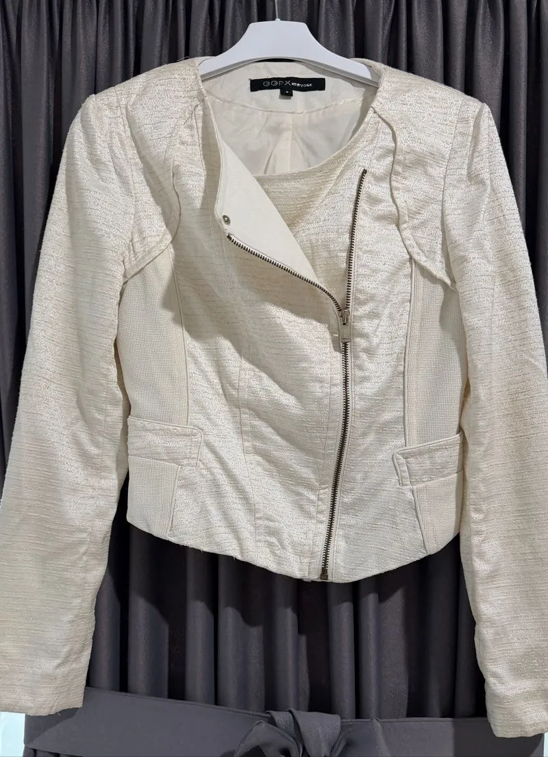 GGPX New York White Putih Tweed Moto Biker Jacket photo 1