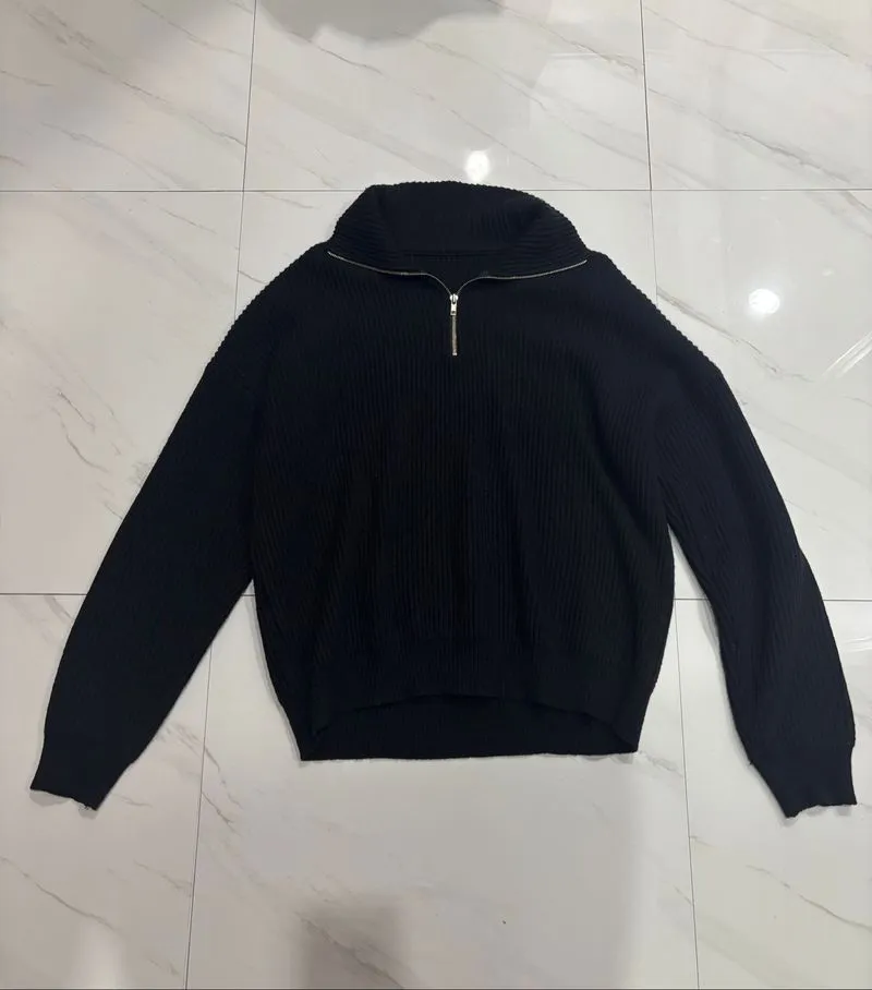 sweater half zip quarter zip black big size photo 1