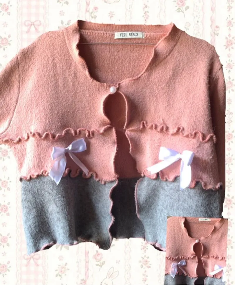 Crop cardigan peach+abu🧡🩶 photo 1