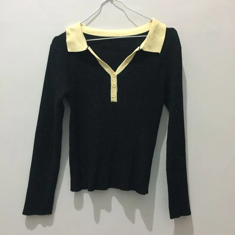 Casual Sweater Wanita black cream photo 1